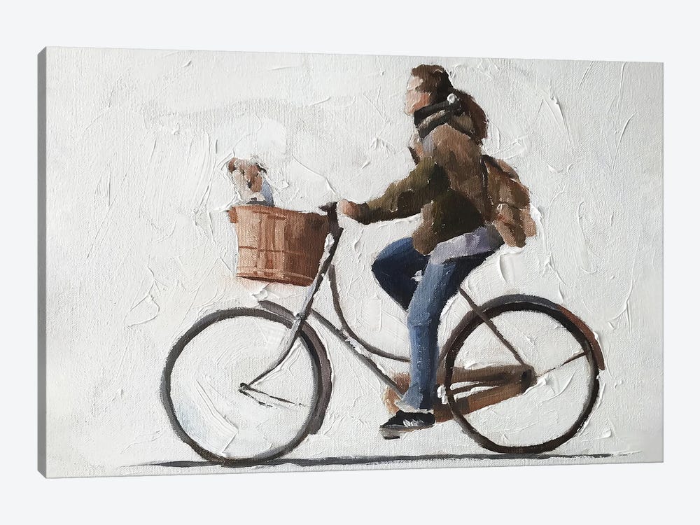Woman And Dog Cycling by James Coates 1-piece Canvas Art