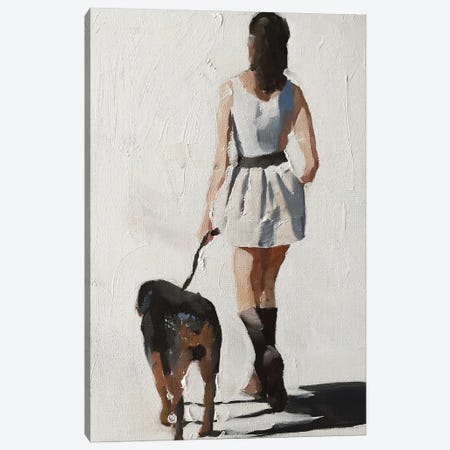 Woman And Dog Canvas Print #JCT140} by James Coates Canvas Artwork