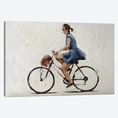 Cycling In A Blue Dress Canvas Print #JCT142} by James Coates Canvas Artwork