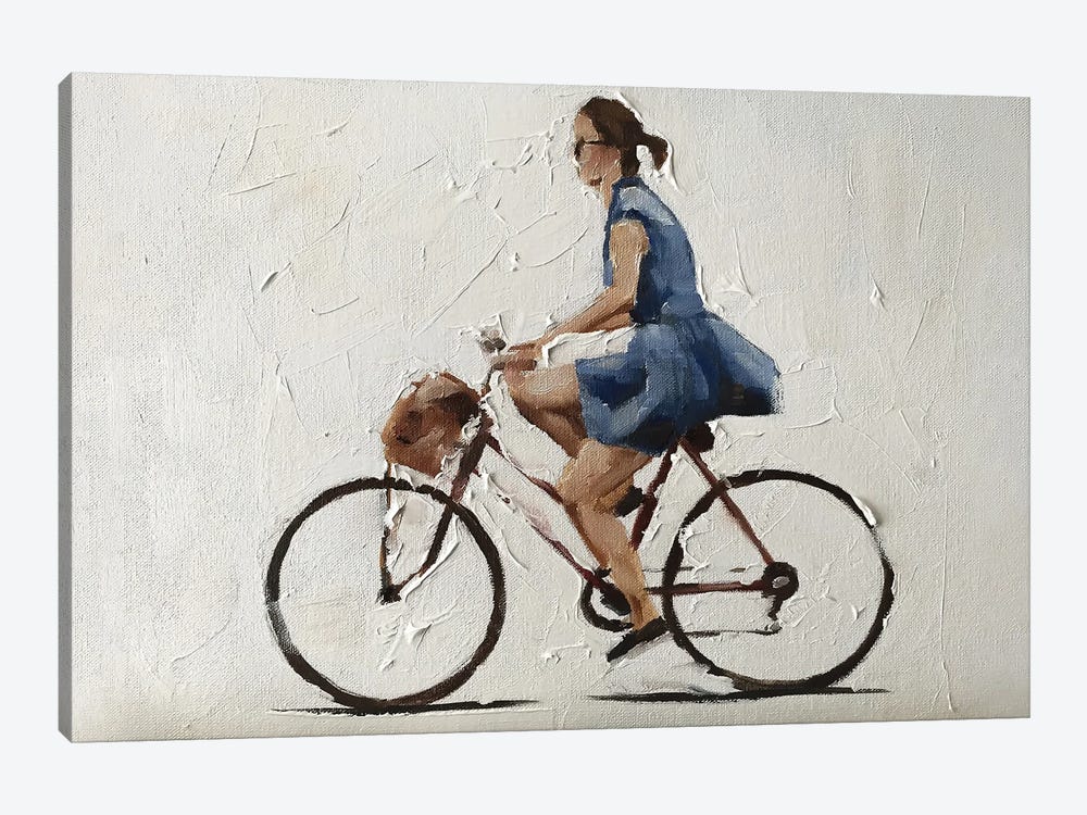 Cycling In A Blue Dress by James Coates 1-piece Canvas Art