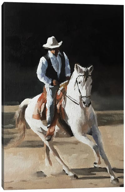 Cow Boy Canvas Art Print - Horseback Art