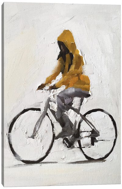 Cycling In The Rain Canvas Art Print
