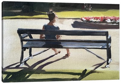 Girl On A Bench Canvas Art Print - James Coates
