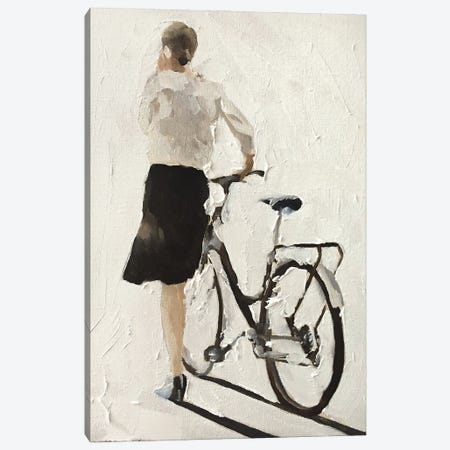 Girl Walking With A Bike Canvas Print #JCT61} by James Coates Canvas Wall Art