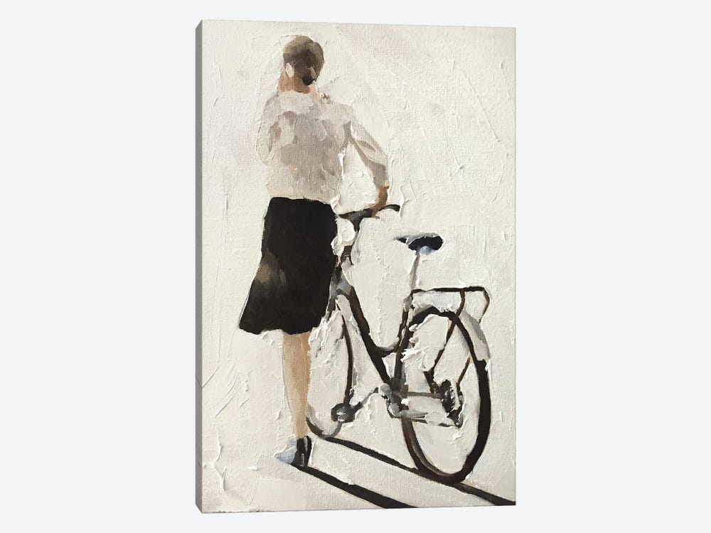 Girl Walking With A Bike by James Coates 1-piece Canvas Art