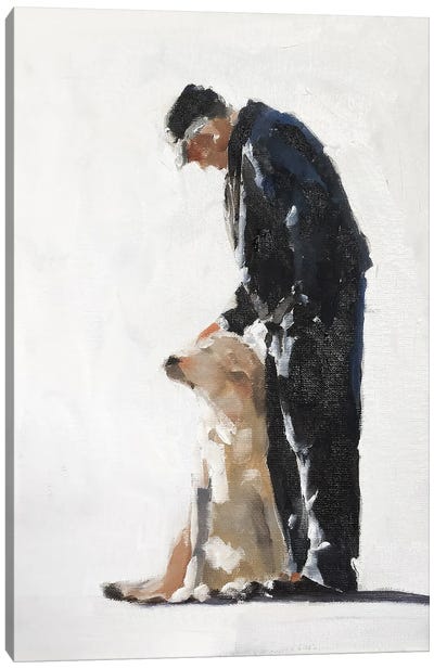 Man And His Golden Labrador Canvas Art Print - Labrador Retriever Art