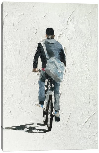 Man Cycling Away Canvas Art Print - James Coates