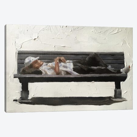 Man Sleeping On A Bench Canvas Print #JCT93} by James Coates Canvas Art Print