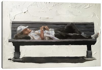 Man Sleeping On A Bench Canvas Art Print - James Coates