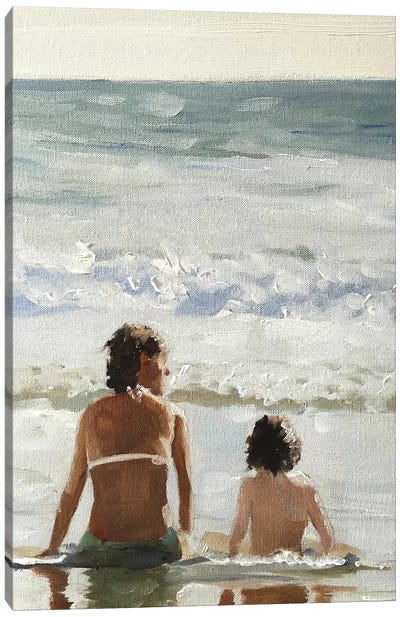 Me And Mum At The Beach Canvas Art Print - James Coates