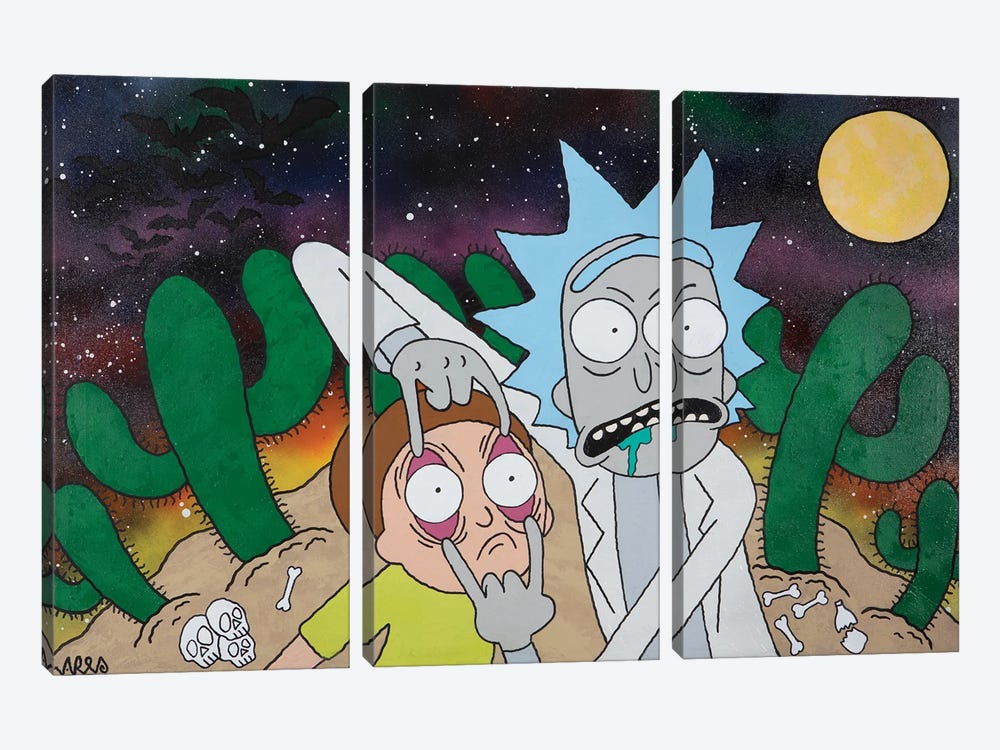 Fear And Loathing In Rick And Morty by Jared Bowman 3-piece Canvas Wall Art