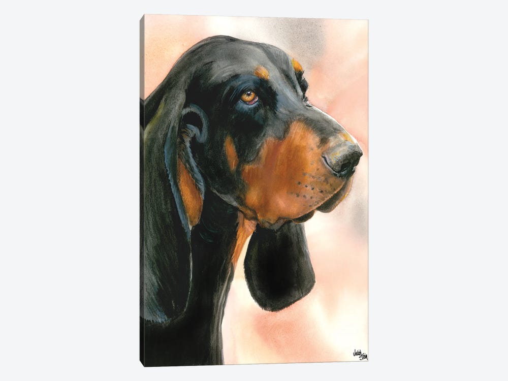 R & B - Black & Tan Coonhound by Judith Stein 1-piece Canvas Art Print