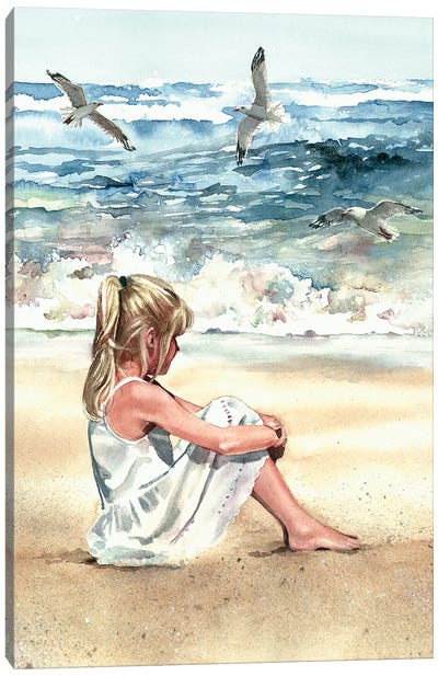 Beach Breeze Canvas Art Print - Child Portrait Art