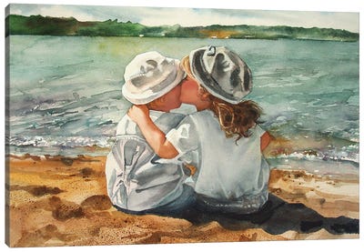 Beach Kisses Canvas Art Print - Child Portrait Art