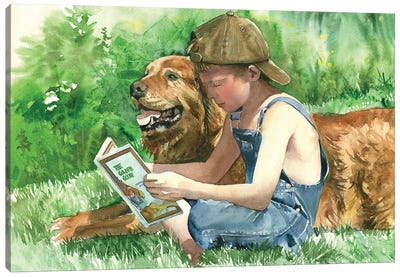 Dog's Best Friend Canvas Art Print - Reading