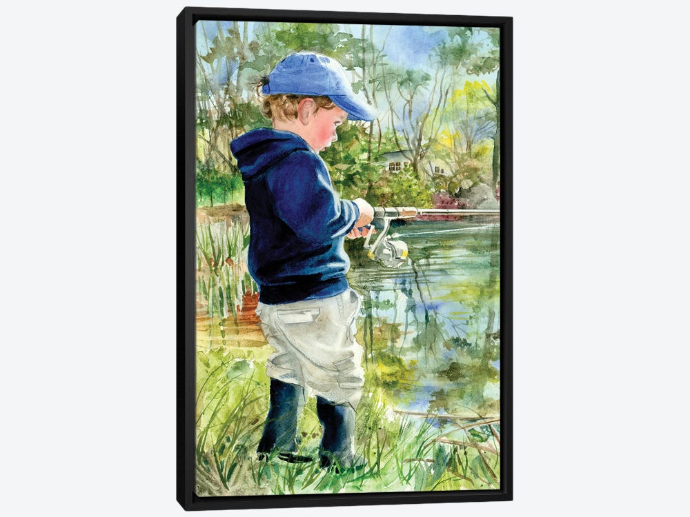 Framed Canvas Art - Fisher Boy by Judith Stein ( Sports > Fishing art) - 40x26 in