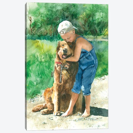 Goodbye Kisses Boy & Dog Canvas Print #JDI197} by Judith Stein Canvas Artwork