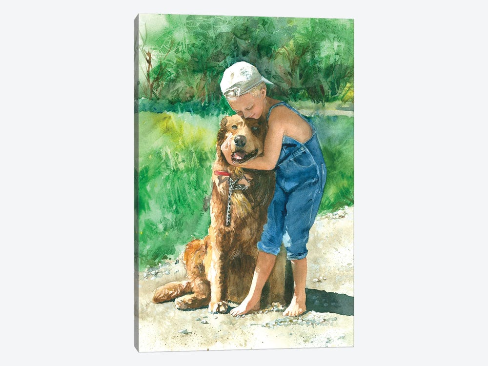 Goodbye Kisses Boy & Dog by Judith Stein 1-piece Canvas Print
