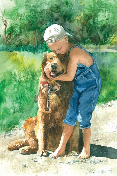 Golden Retrievers: Goodbye Kisses Boy & Dog by Judith Stein