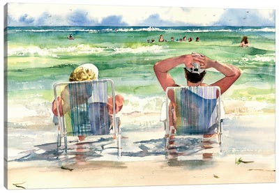 Seaside Loungers Canvas Art Print - Judith Stein