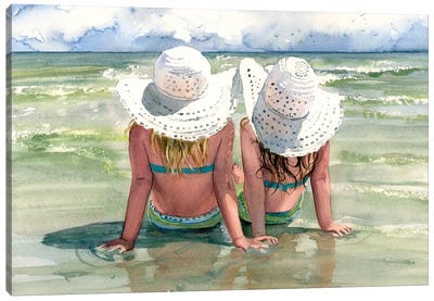 Seaside Sisters Canvas Art Print - Hat Art