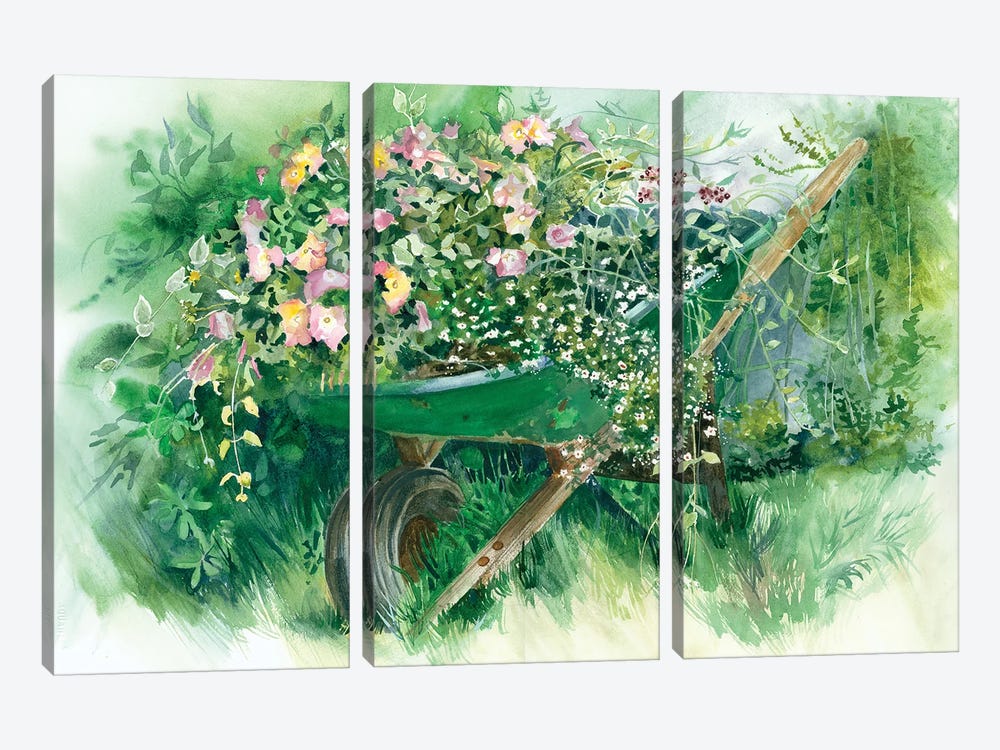 Barrow Of Fun Floral by Judith Stein 3-piece Art Print