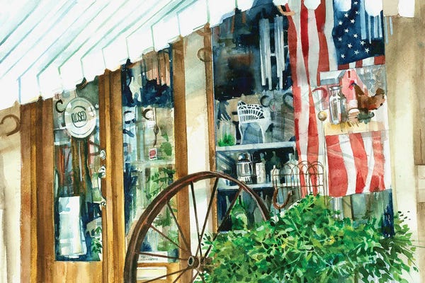 American Flags: Closed For Lunch - Antique Store by Judith Stein