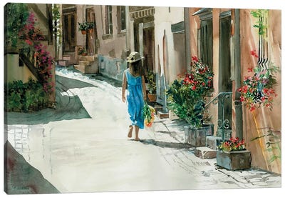 Cobblestone Stroll - European Street Scene Canvas Art Print - Judith Stein