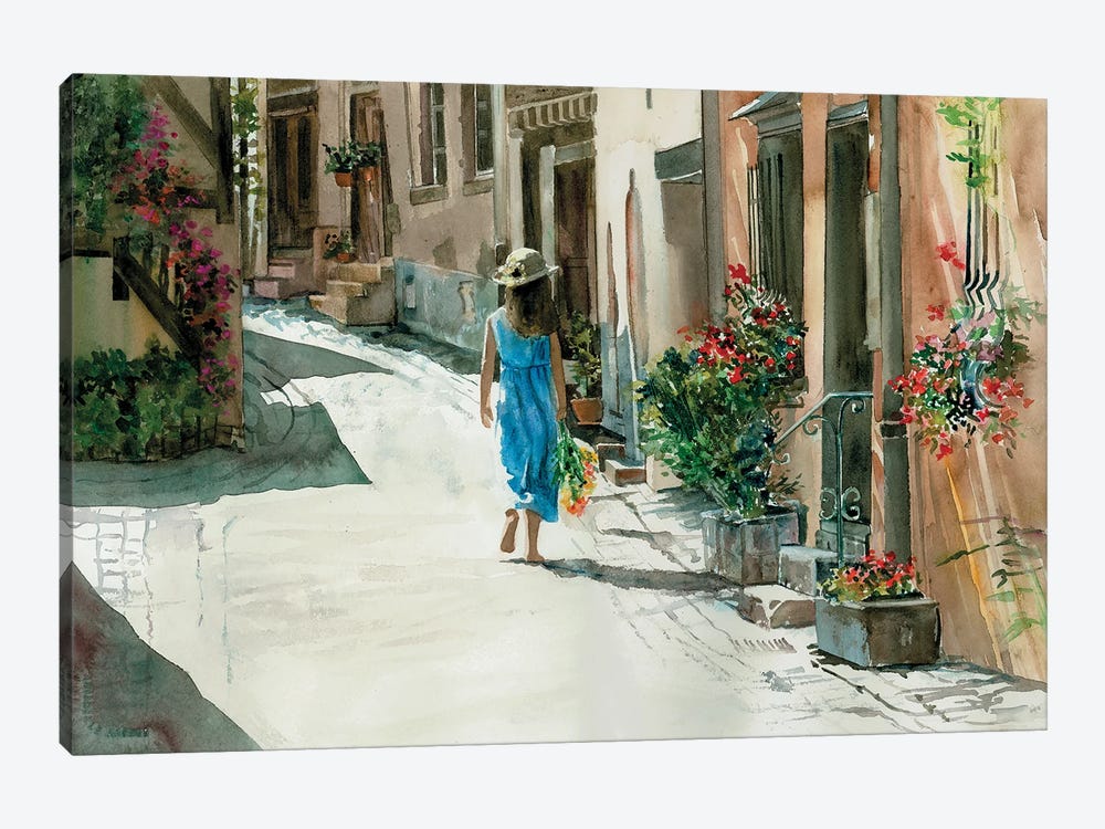 Cobblestone Stroll - European Street Scene by Judith Stein 1-piece Art Print