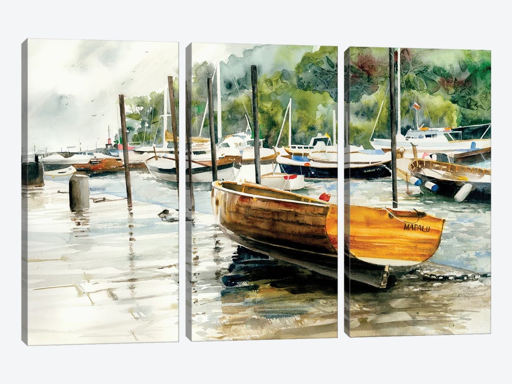 Harbour Boats Seascape by Judith Stein 3-piece Canvas Art