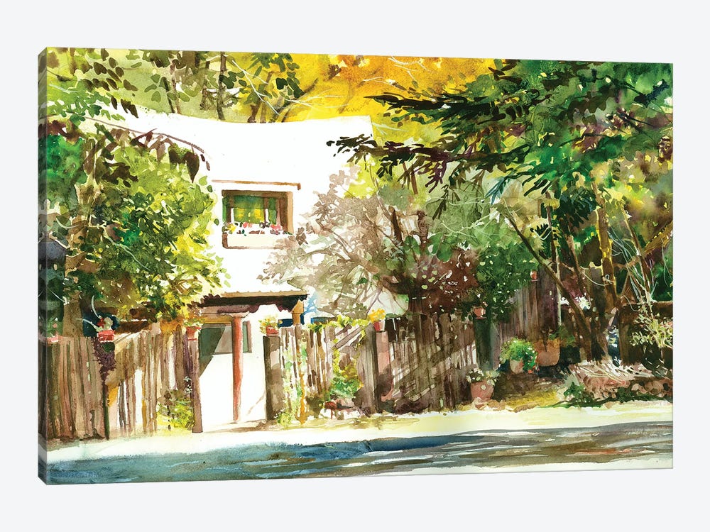 Whitewashed Villa Taos Landscape by Judith Stein 1-piece Art Print