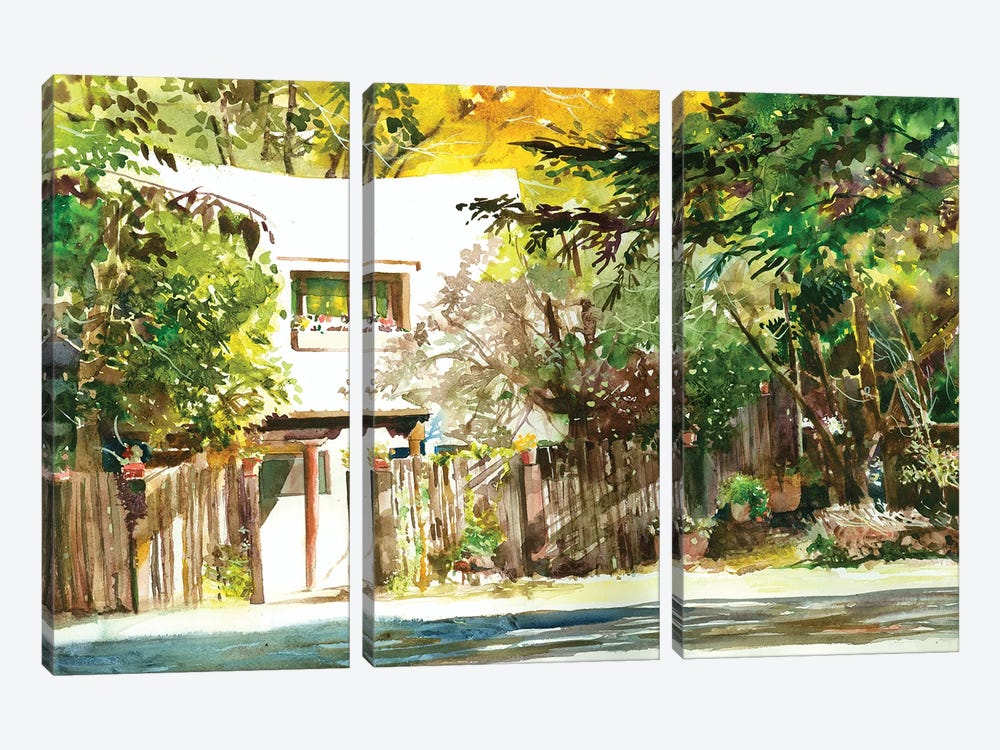 Whitewashed Villa Taos Landscape by Judith Stein 3-piece Canvas Art Print