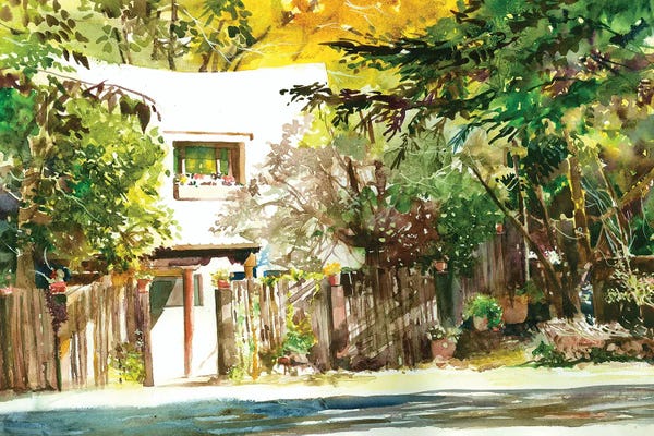 New Mexico: Whitewashed Villa Taos Landscape by Judith Stein