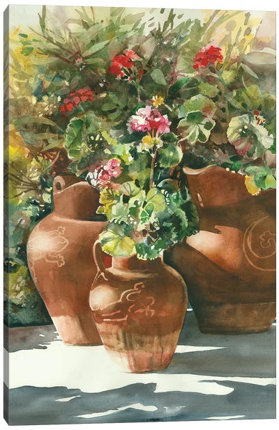 Flowers In Clay Pots Canvas Art Print - Judith Stein
