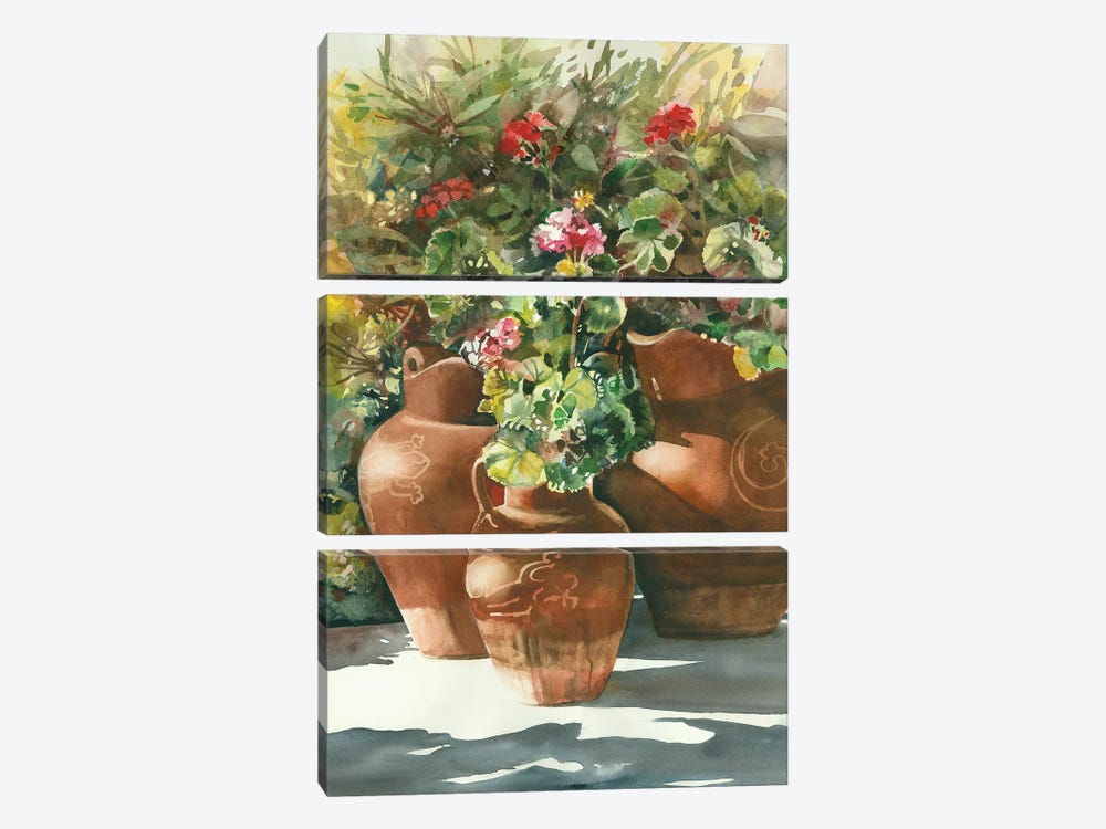 Flowers In Clay Pots by Judith Stein 3-piece Canvas Art Print