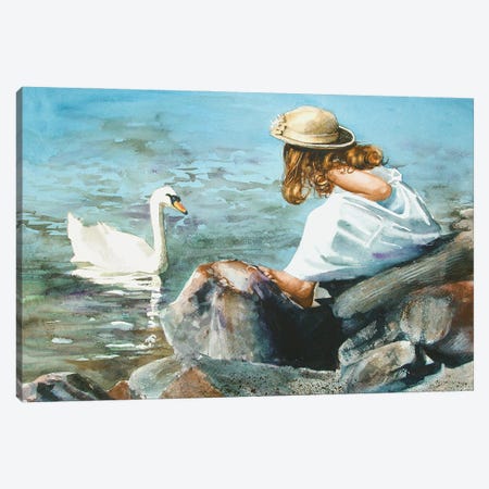Feeding The Swan Canvas Print #JDI323} by Judith Stein Canvas Artwork