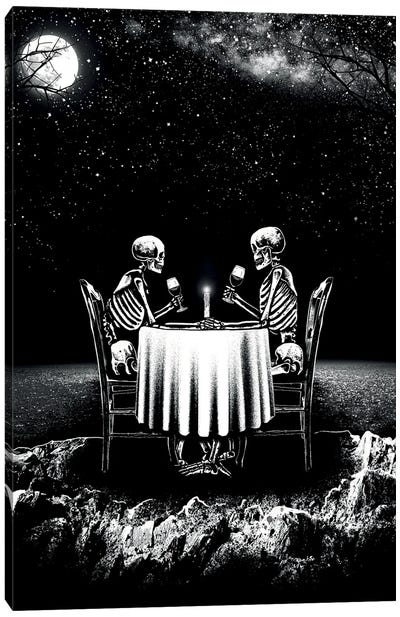 Dinner For Two Canvas Art Print - Skeleton Art