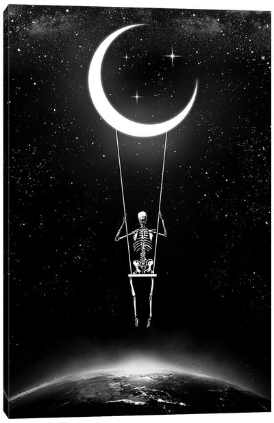 Moonlight Swing Canvas Art Print - Skeleton Art