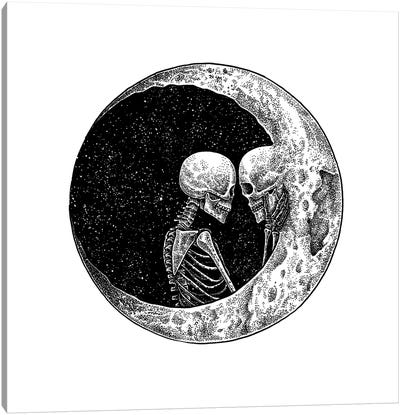 To The Moon And Back White Canvas Art Print - Skeleton Art