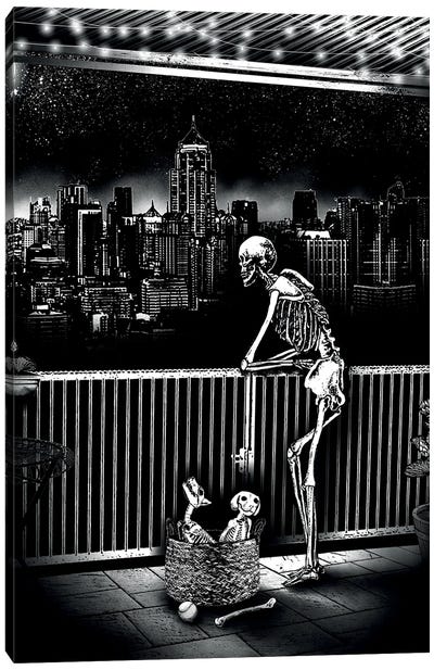 Bark At The Moon Canvas Art Print - Black & White Cityscapes