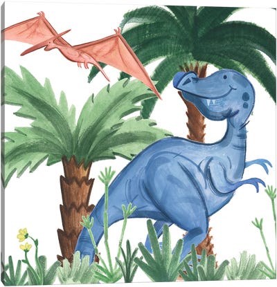 Dino Buddies I Canvas Art Print - Kids Dinosaur Art