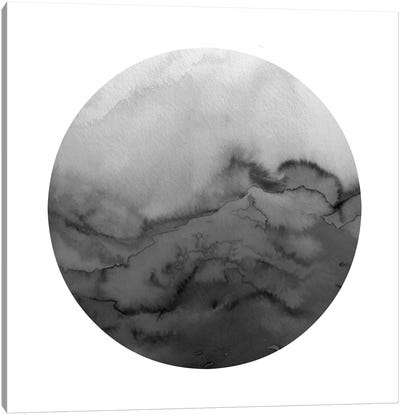 Winter Waves, Circular - Greyscale Canvas Art Print - Gray & White Art