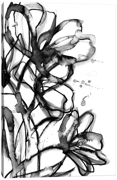 Brushstroke Blooms I Canvas Art Print - Black & White Abstract Art