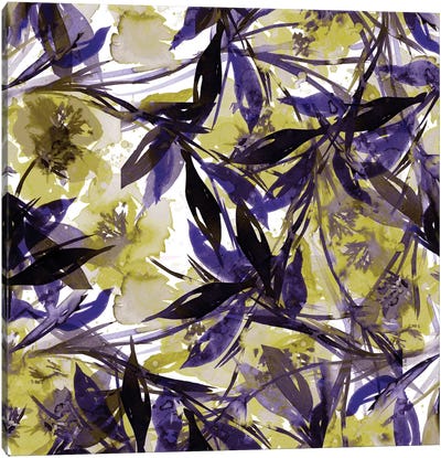 Floral Fiesta - Yellow & Violet Canvas Art Print - Scenic & Nature Bedroom Art