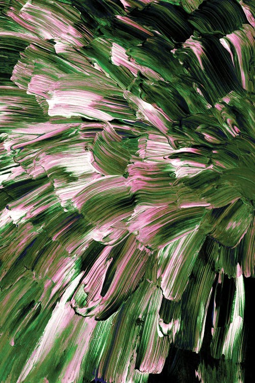 Botanical Burst VI - Green Pink Organic Floral Splash Brushstrokes