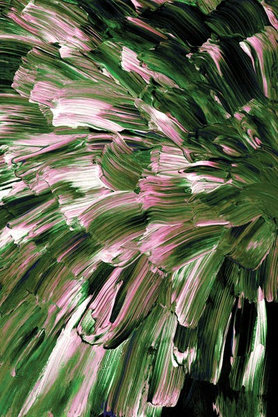 Botanical Burst VI - Green Pink Organic Floral Splash Brushstrokes