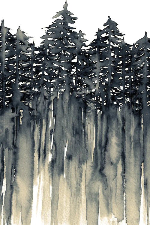 Forest Through The Trees Neutral Black Beige - Watercolor Landscape