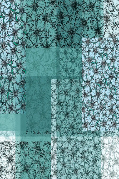 Patchwork Garden I - Teal Floral Geometric Abstract