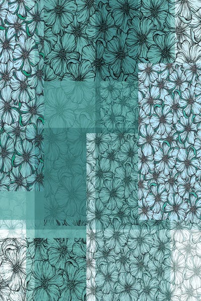 Patchwork Garden I - Teal Floral Geometric Abstract