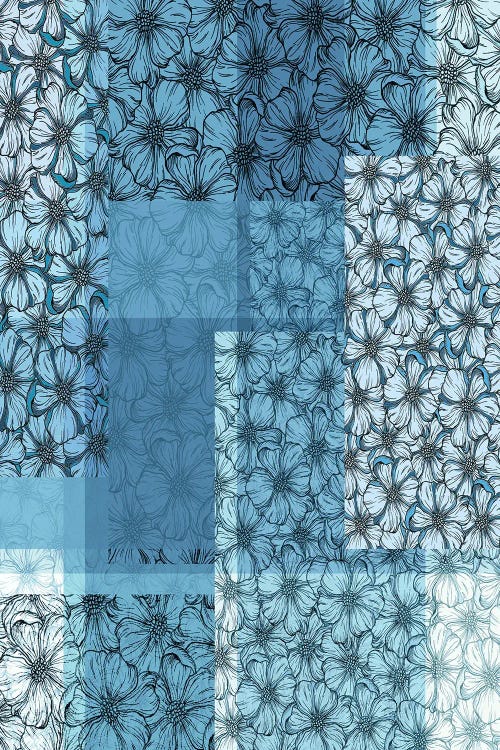 Patchwork Garden III - Blue Floral Geometric Abstract